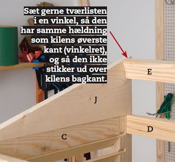 Tværliste til varmepumpeskjuler sættes mellem kiler Tværliste til varmepumpeskjuler placeres mellem de to kiler